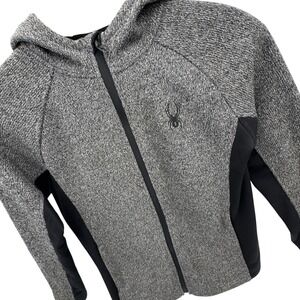 Spyder Boys Full Zip Hoodie L 14/16 Grey Black Knit Fleece Jacket